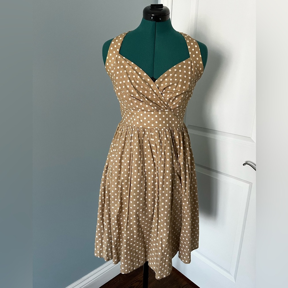 Polka Dot Sleeveless Dress - Tan and White